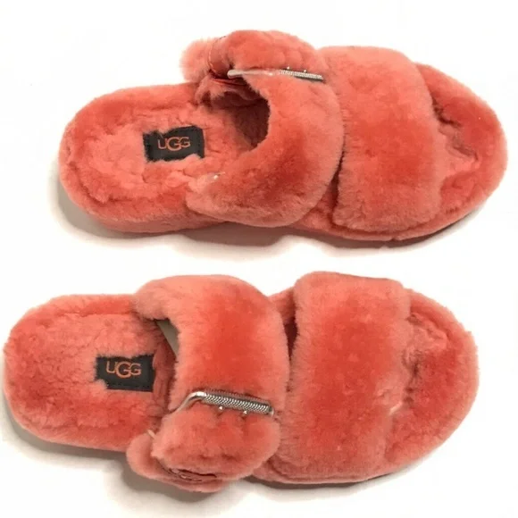 UGG | Fuzz Yeah Slippers Women's Size 6 Orange Comfort Side Buckle Flats - Picture 3 of 9